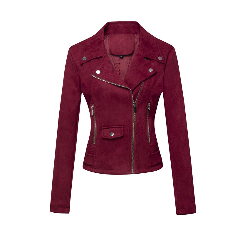 women clothing motorcycle jacket women leather top short slim suede leather jacket women