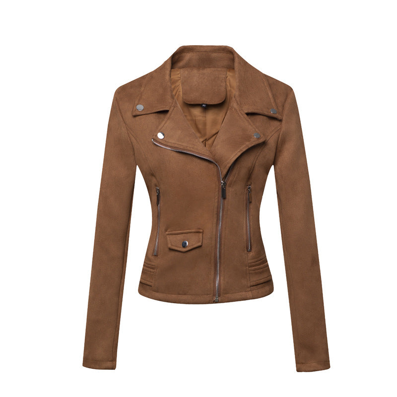 women clothing motorcycle jacket women leather top short slim suede leather jacket women