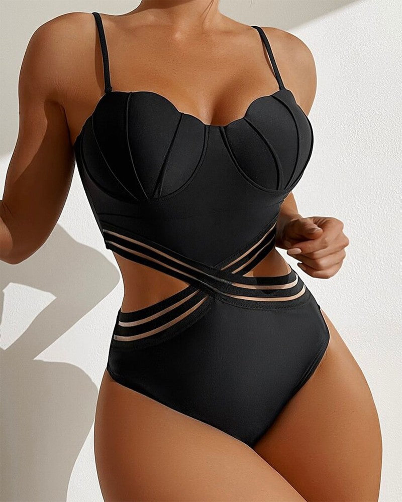 FZ Women's Contrast Mesh Cutout One-Piece Swimsuit - FZwear