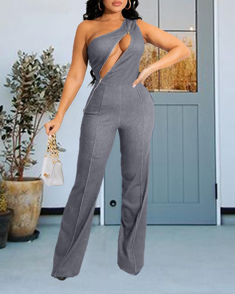FZ Women's Cutout One Shoulder Denim Jumpsuit - FZwear