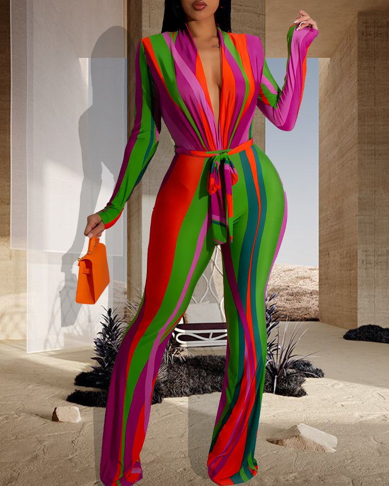 FZ Women's Color-block Plunge Bootcut Jumpsuit - FZwear