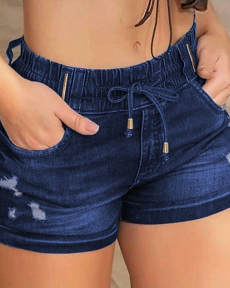 FZ Women's Pocket Detail Drawstring Denim Shorts - FZwear