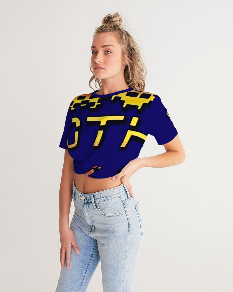 blue sea women's twist-front cropped tee