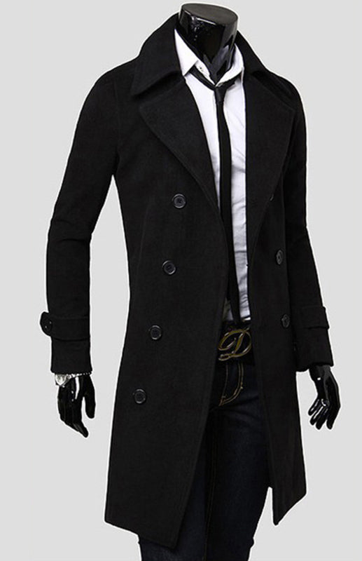 men's double breasted lengthened simple wool coat