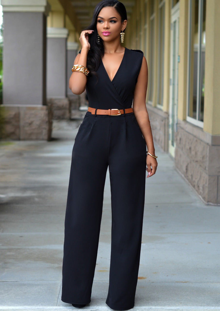 FZ Women High Waist Wide Leg Belted Jumpsuit - FZwear