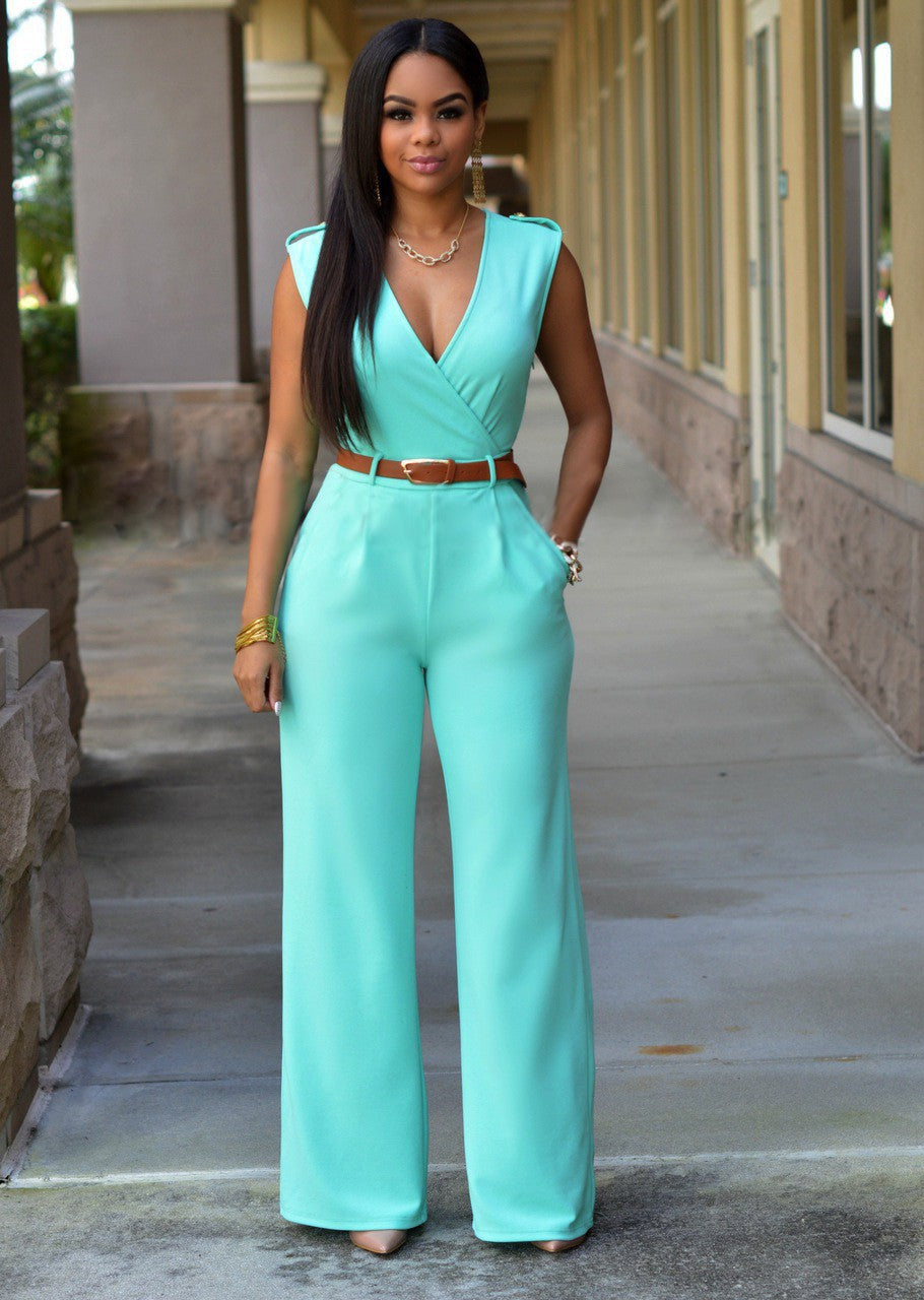 FZ Women High Waist Wide Leg Belted Jumpsuit - FZwear