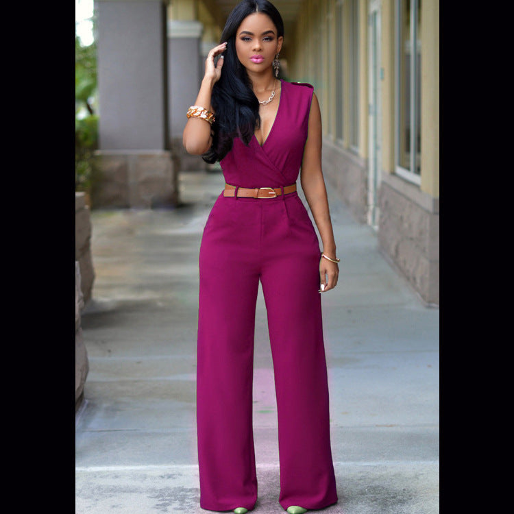 FZ Women High Waist Wide Leg Belted Jumpsuit - FZwear