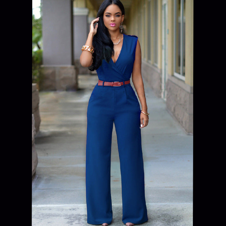 FZ Women High Waist Wide Leg Belted Jumpsuit - FZwear