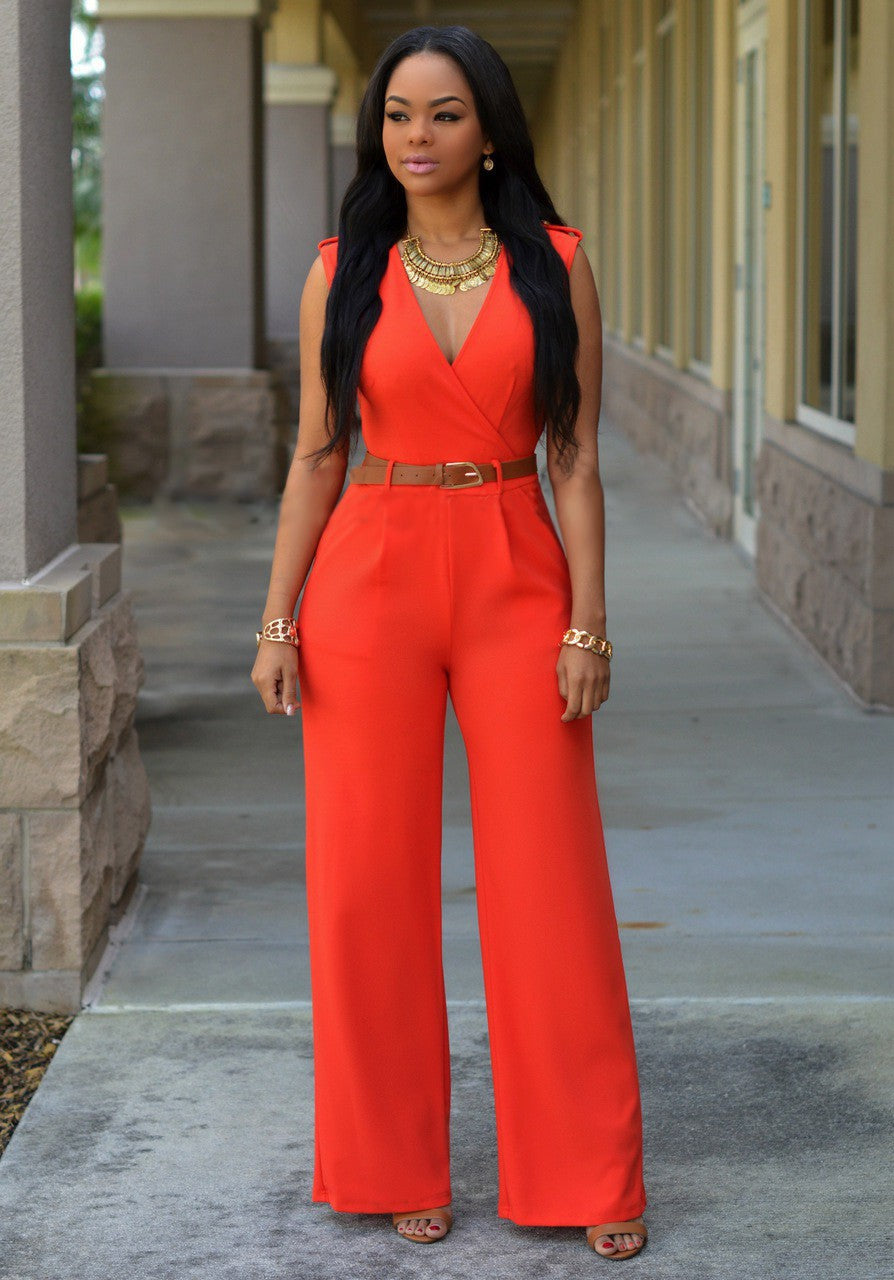 FZ Women High Waist Wide Leg Belted Jumpsuit - FZwear