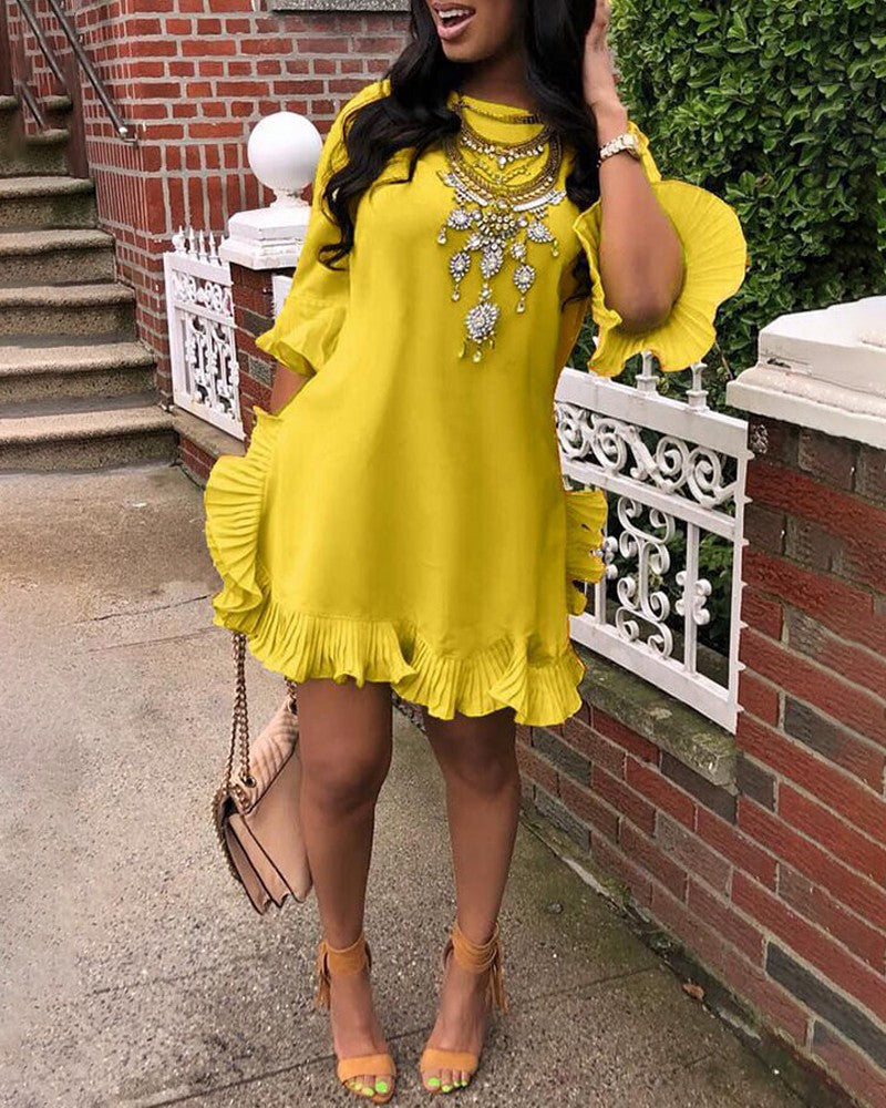 FZ Women's Ruffled Hem Bell Sleeve Dress - FZwear