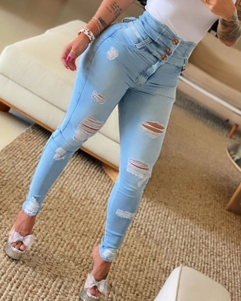 FZ Women's High Waist Ripped Skinny Denim Pants - FZwear