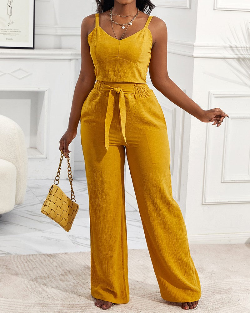 FZ Women's Shirred Design Wide Leg Pants Suit - FZwear