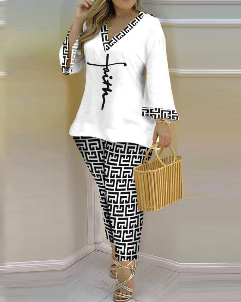 FZ Women's Plus Size Faith Geometric Print Pants Set - FZwear