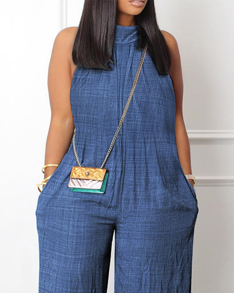 FZ Women's Denim Look Print Wide Leg Jumpsuit - FZwear