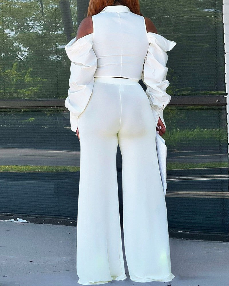 FZ Women's Cutout Shirt & Wide Leg Pants Suit - FZwear