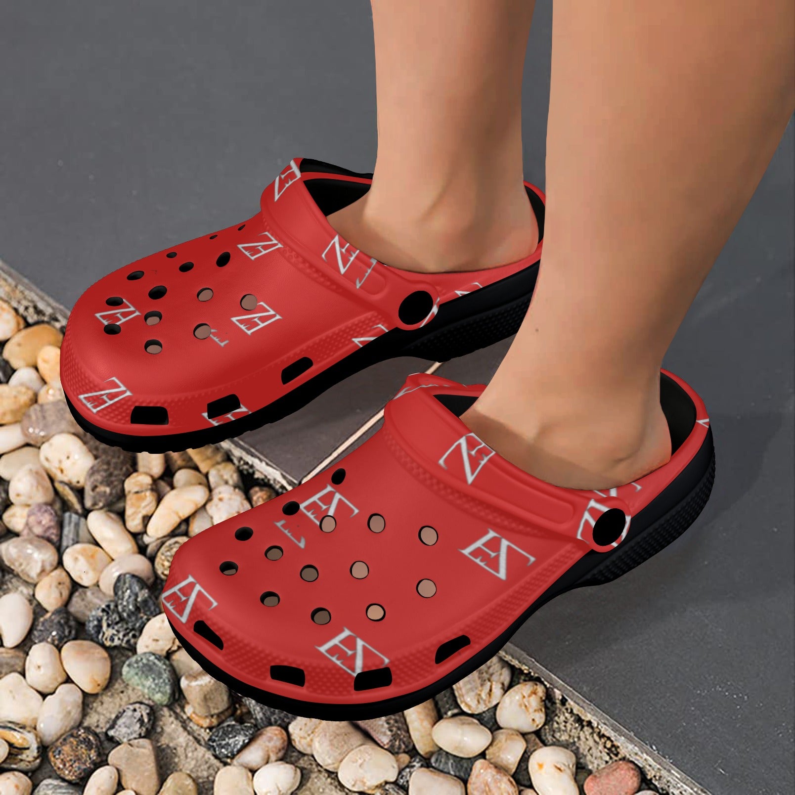 fz unisex sandals - red/black custom print adults clogs