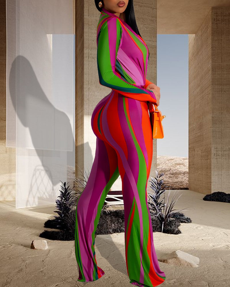 FZ Women's Color-block Plunge Bootcut Jumpsuit - FZwear