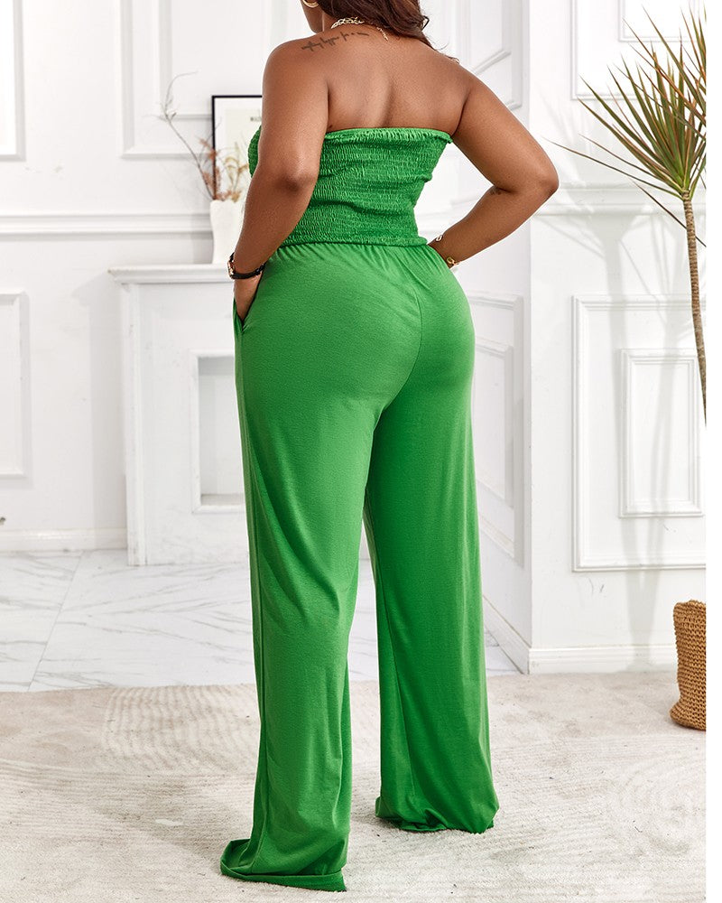 FZ Women's Plus Size Bandeau Shirred Wide Leg Jumpsuit - FZwear