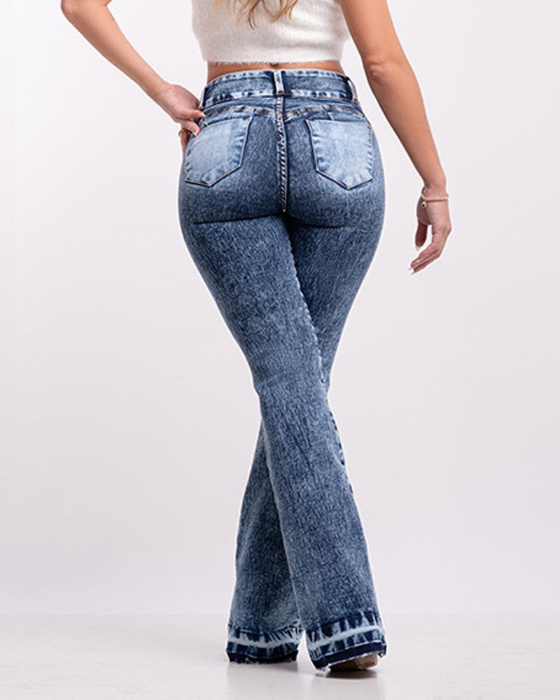 FZ Women's Zip Fly Washed Flared Leg Denim Pants - FZwear