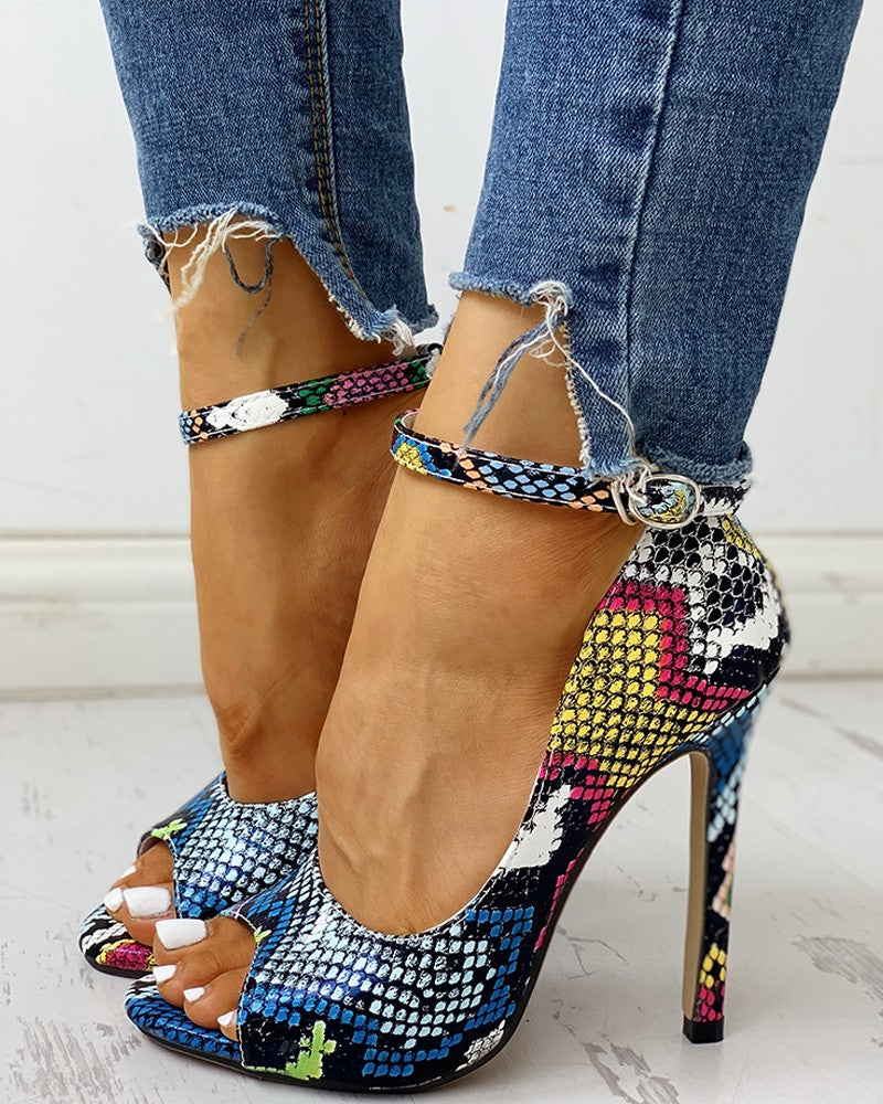 FZ Women's Snakeskin Print Thin Heel Shoes - FZwear