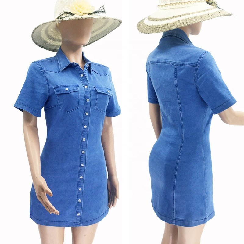 fz women's short sleeve denim mini dress