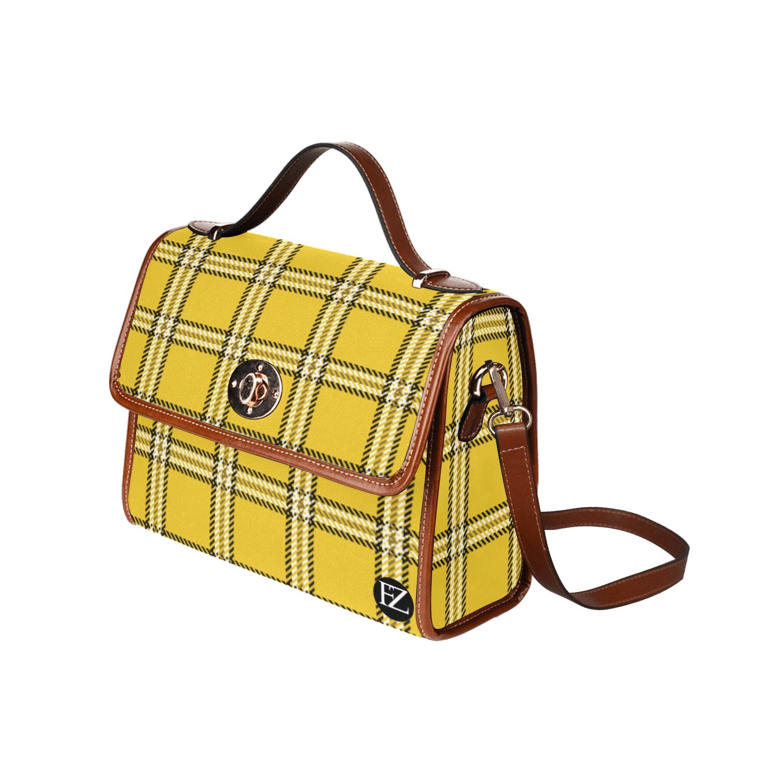 fz women's plaid hand bag all over print waterproof canvas bag(model1641)(brown strap)