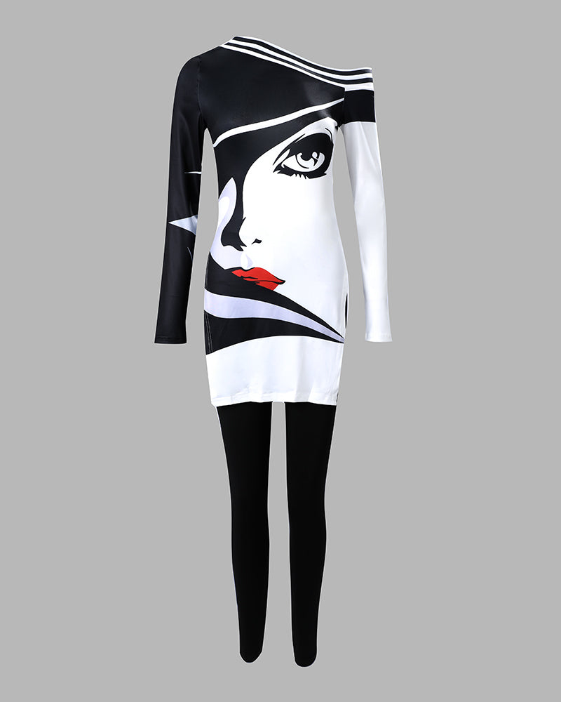 FZ Women's Figure Print Split Hem Pants Suit - FZwear