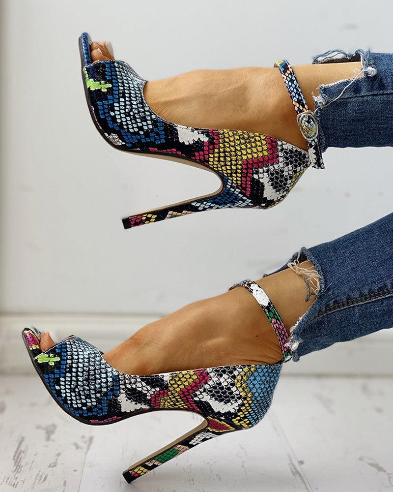 FZ Women's Snakeskin Print Thin Heel Shoes - FZwear