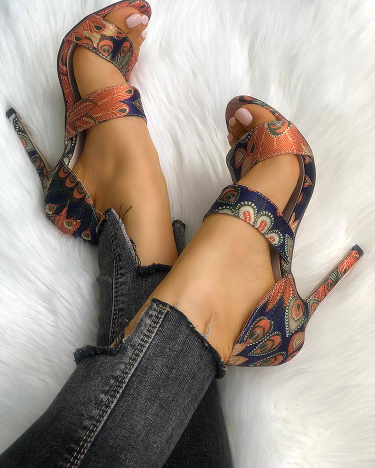 FZ Women's Peacock Feather Print Stiletto Shoes - FZwear