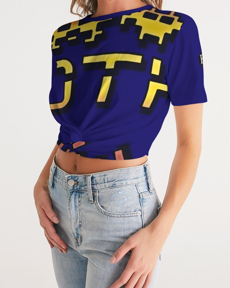 blue sea women's twist-front cropped tee