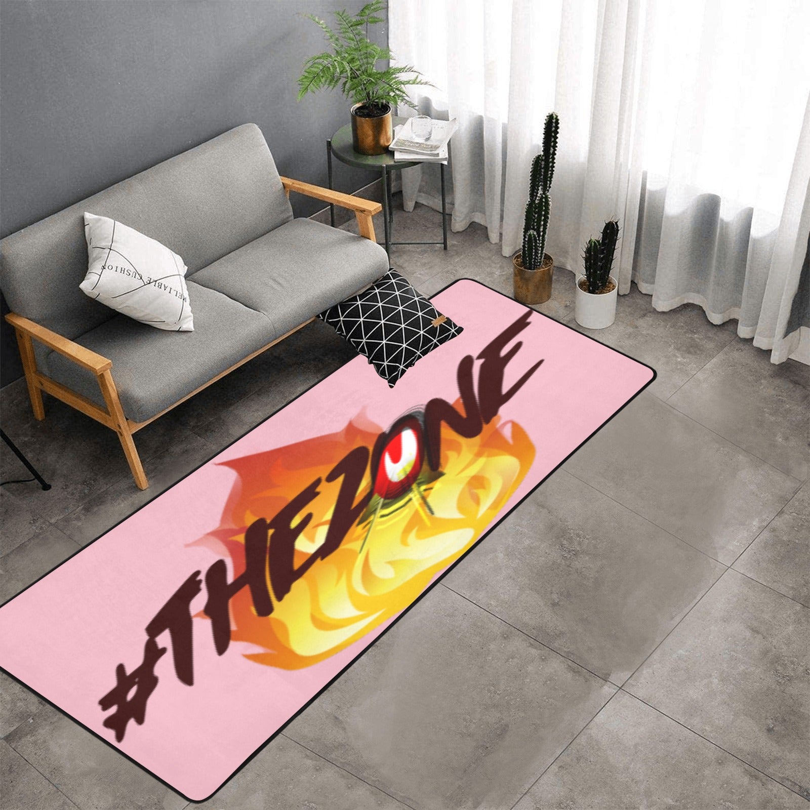 fz zone area rug one size / fz rug - pink area rug with black binding 10'x3'3''