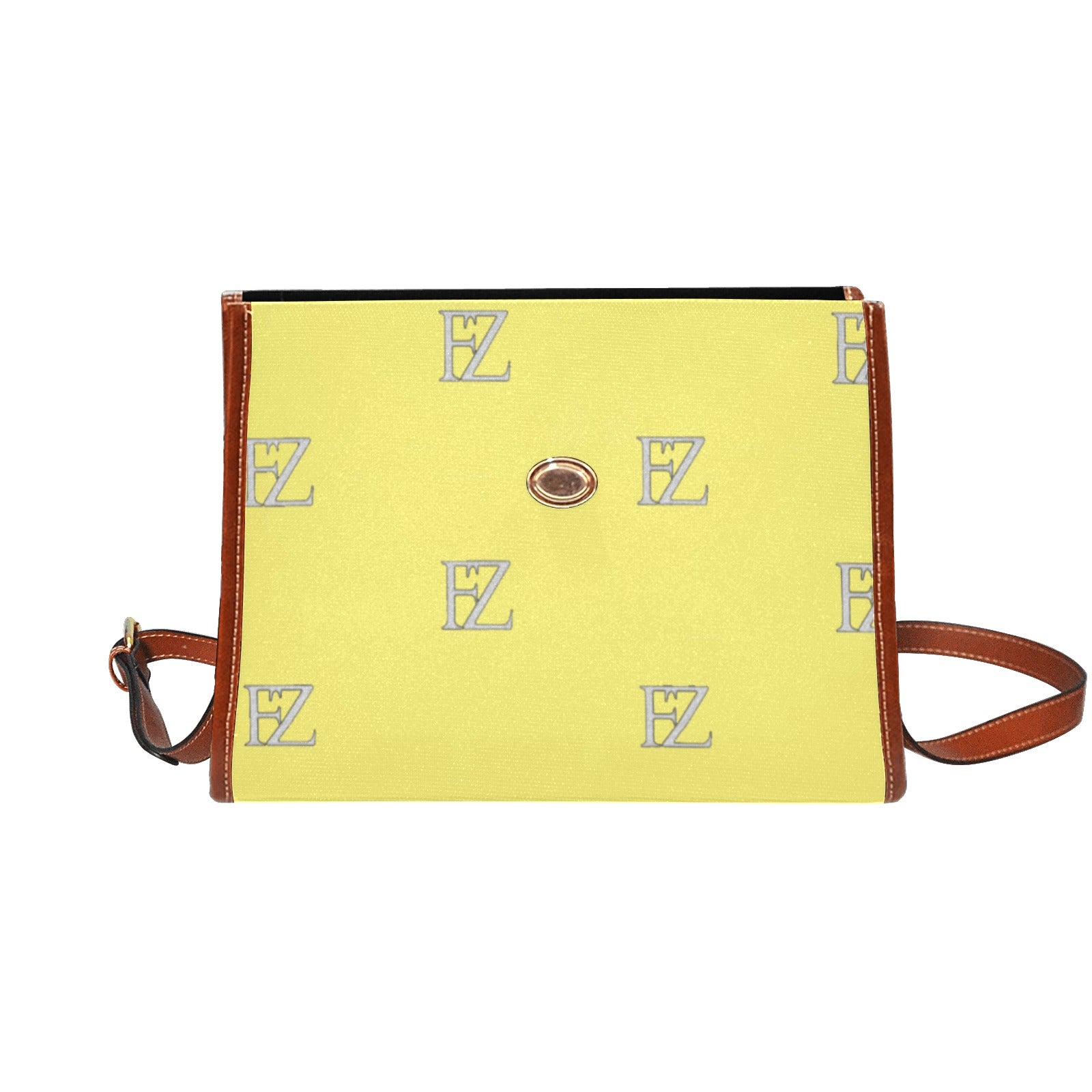 fz yellow handbag all over print waterproof canvas bag(model1641)(brown strap)