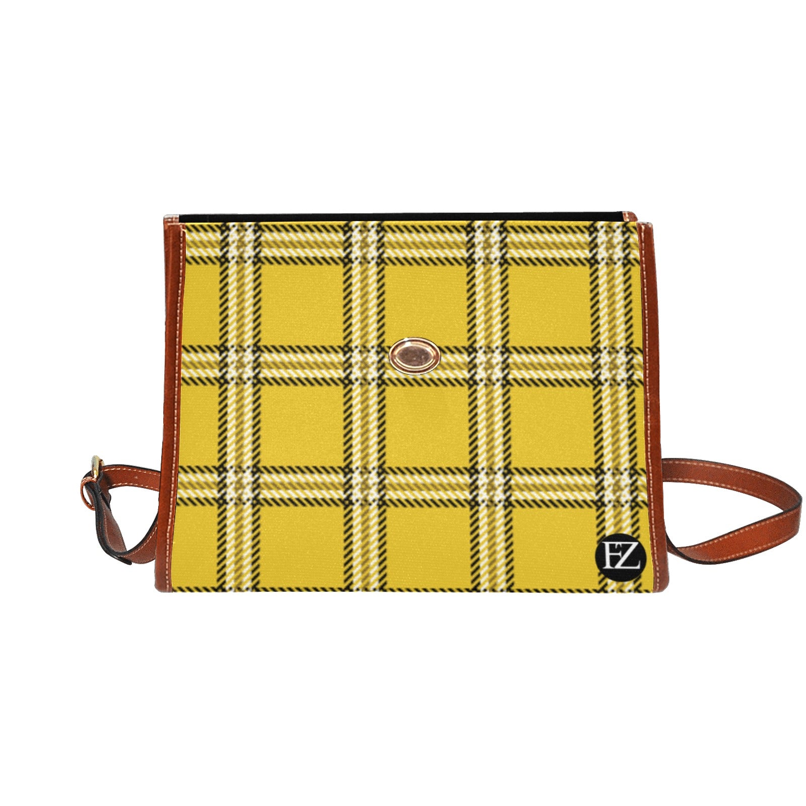 fz women's plaid hand bag all over print waterproof canvas bag(model1641)(brown strap)