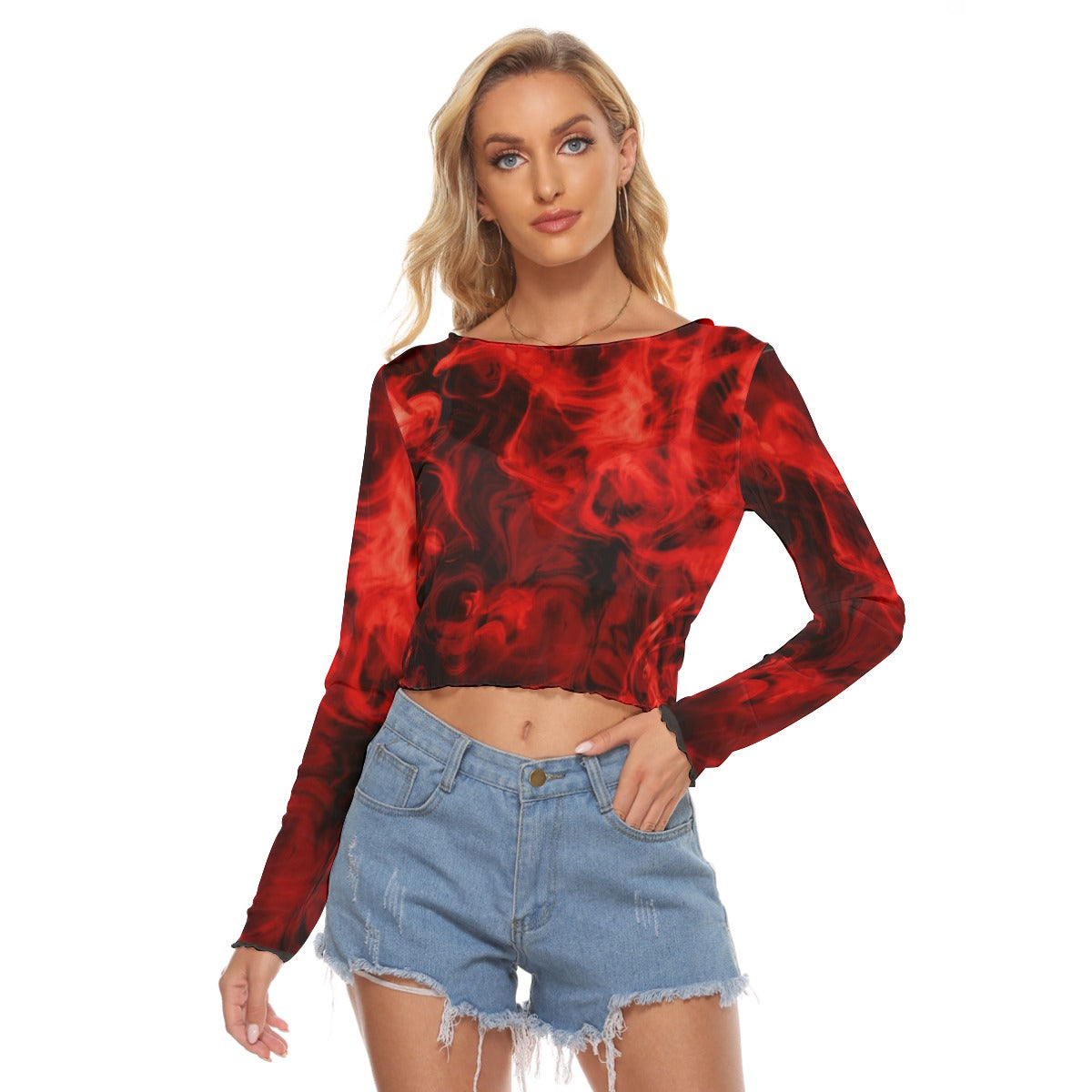 all-over print women's mesh long sleeves t-shirt