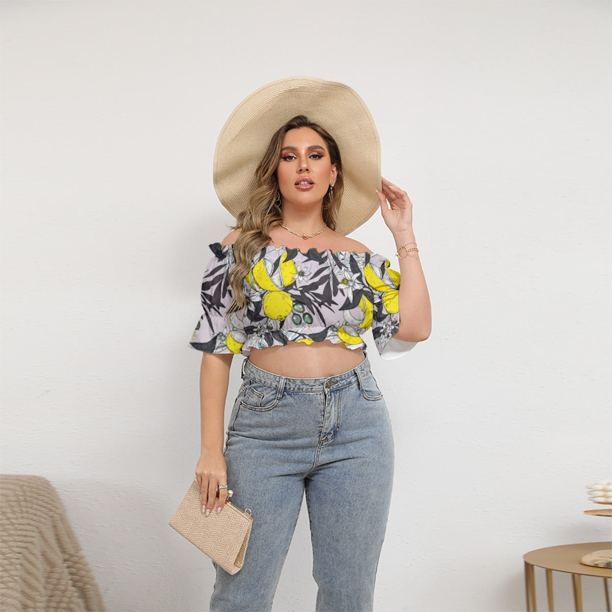 fz women's cropped top with puff sleeve