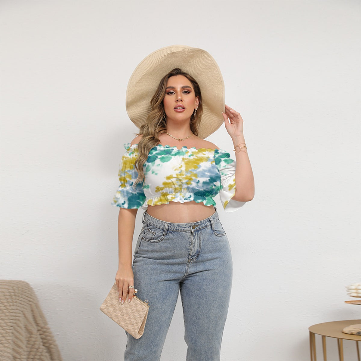 fz women's cropped top with puff sleeve