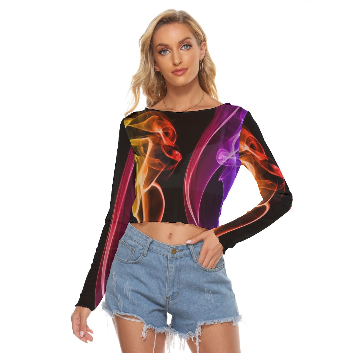 all-over print women's mesh long sleeves t-shirt