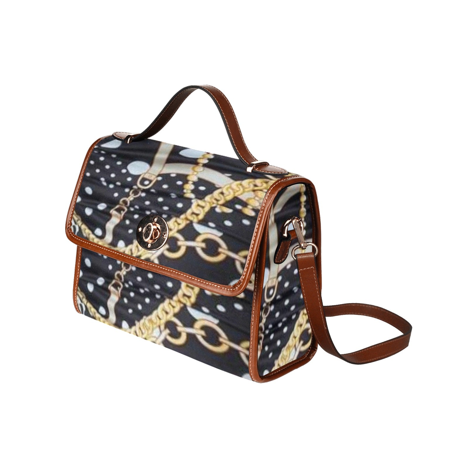 fz chain handbag all over print waterproof canvas bag(model1641)(brown strap)