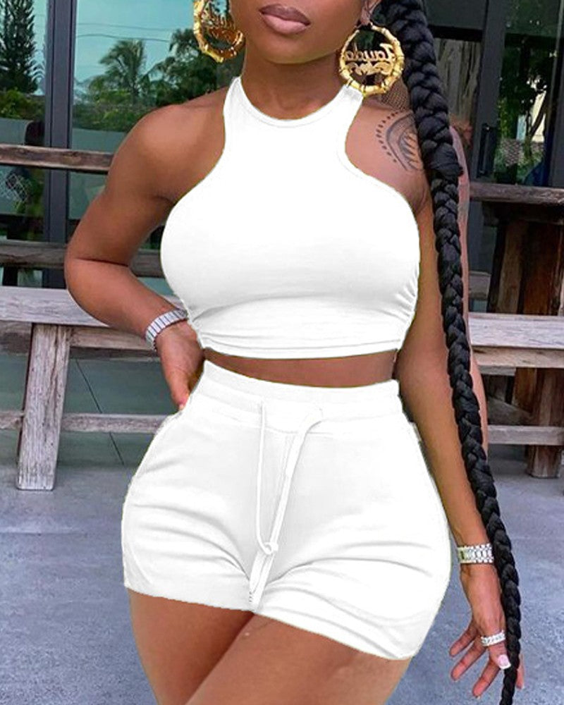 FZ Women's O-Neck Sleeveless Drawstring Shorts Suit - FZwear