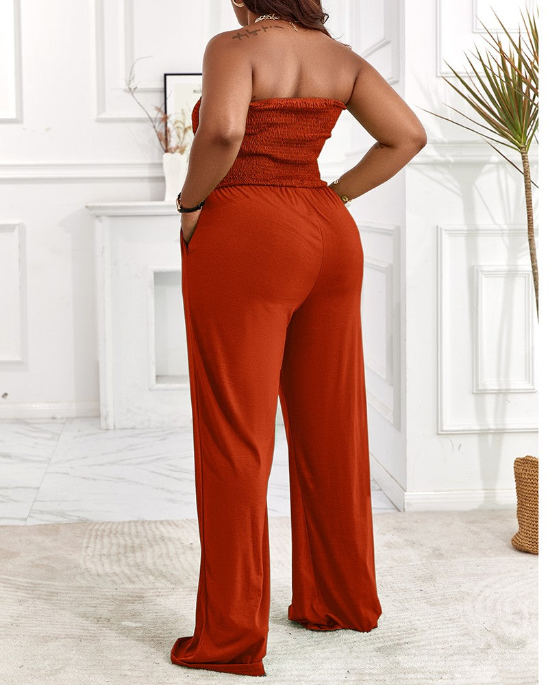 FZ Women's Plus Size Bandeau Shirred Wide Leg Jumpsuit - FZwear