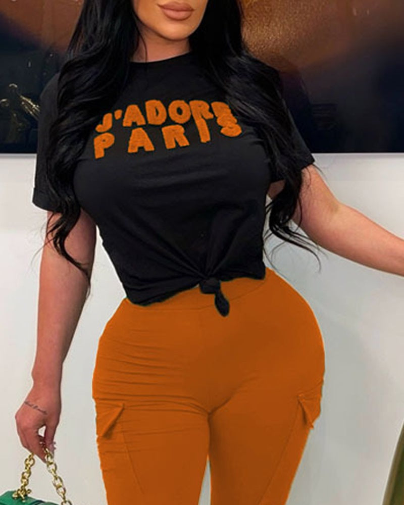 FZ Women's Letter Print High Waist Pants Set - FZwear