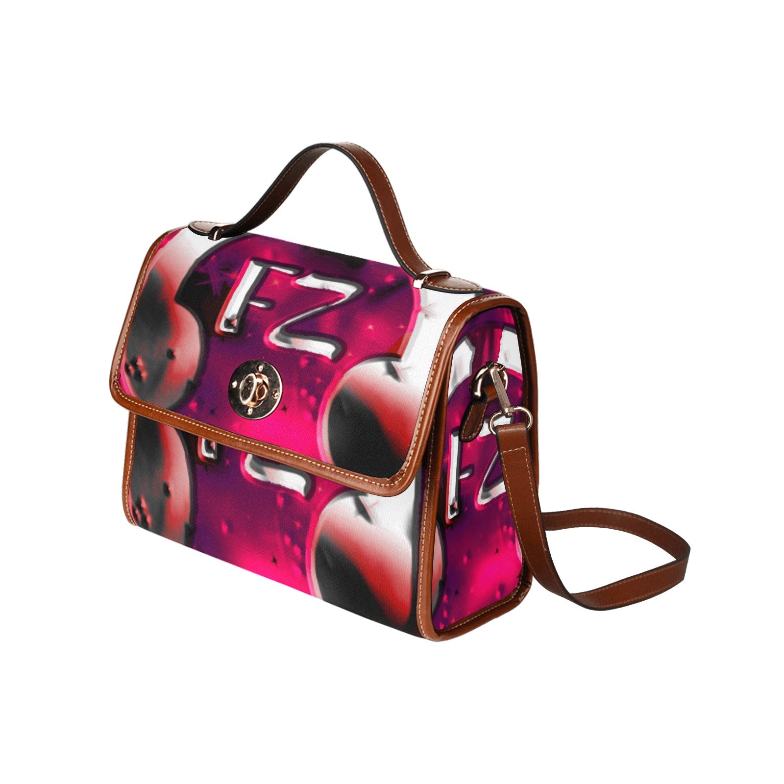 fz red abstract handbag all over print waterproof canvas bag(model1641)(brown strap)