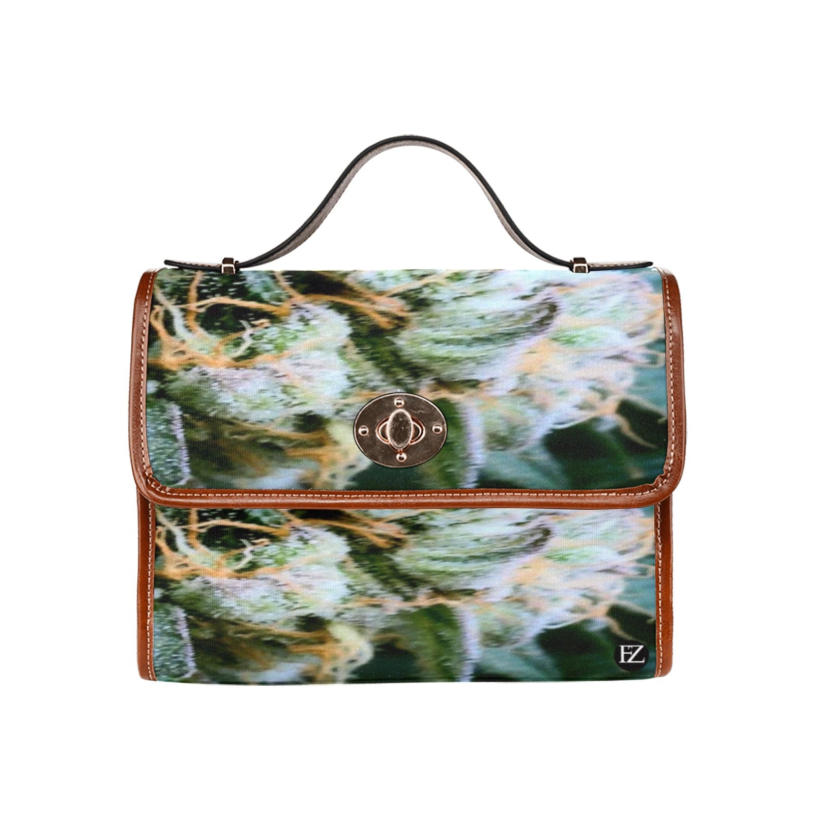 fz weed one handbag all over print waterproof canvas bag(model1641)(brown strap)