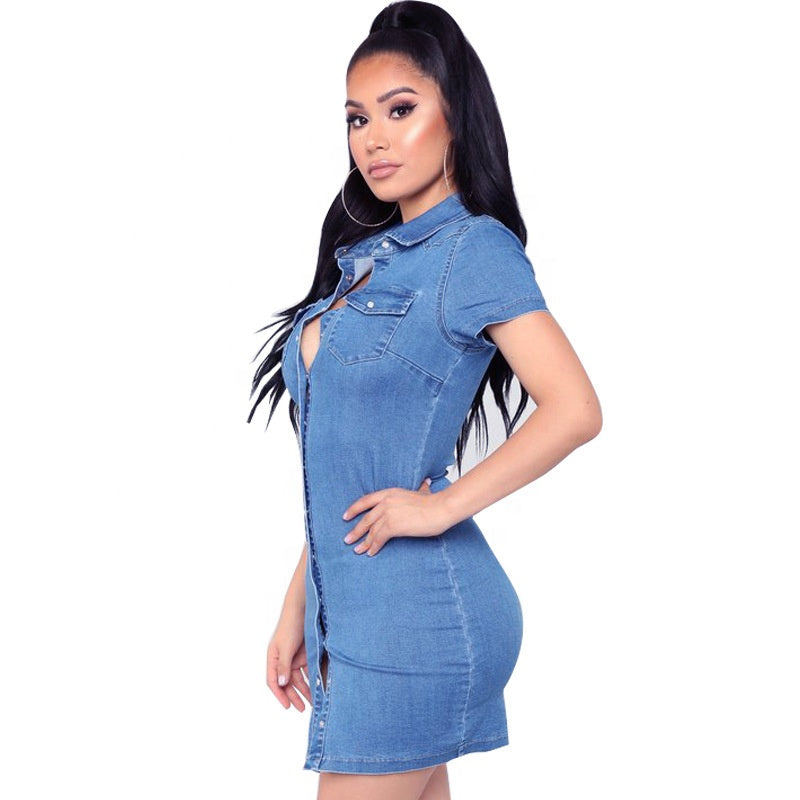 fz women's short sleeve denim mini dress