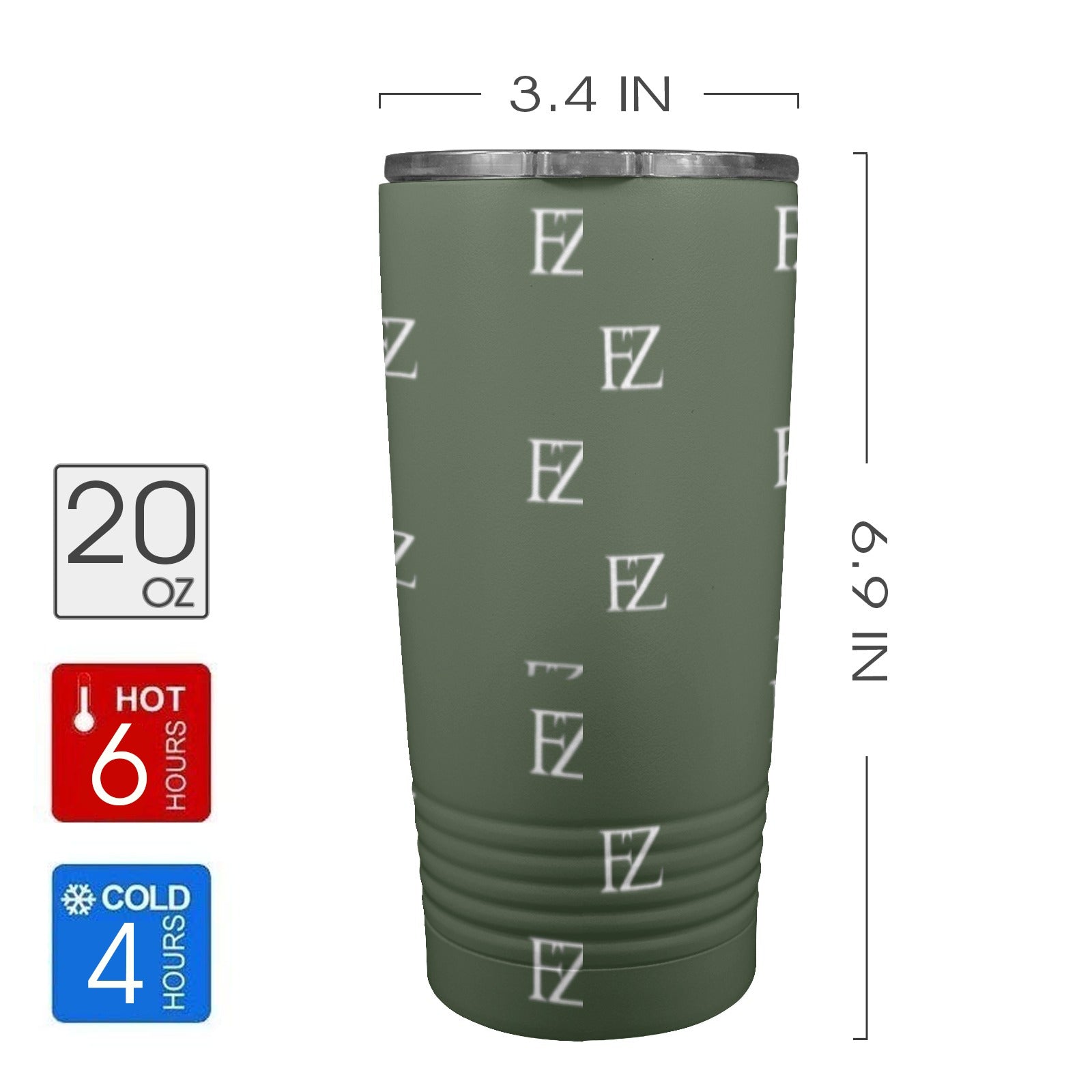 fz original coffee cup - green insulated stainless steel tumbler (20oz )