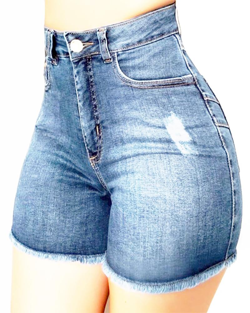 FZ Women's High Waist Ripped Denim Shorts - FZwear