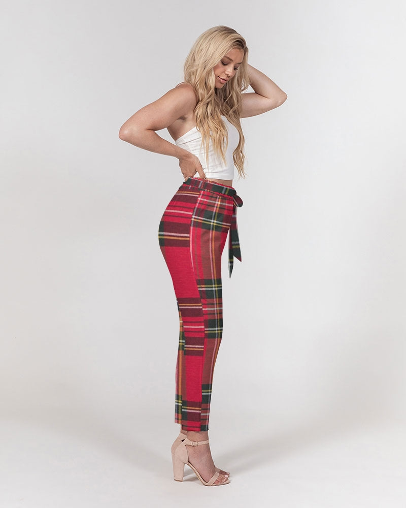 fz plaid too women's belted tapered pants