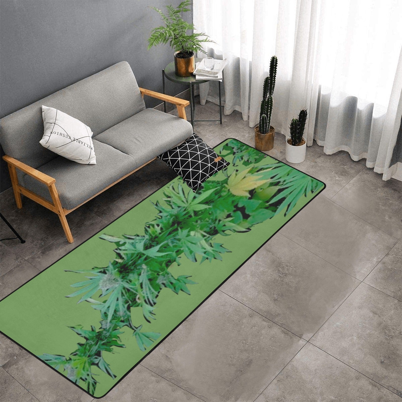 fz bud area rug one size / fz rug - green area rug with black binding 10'x3'3''