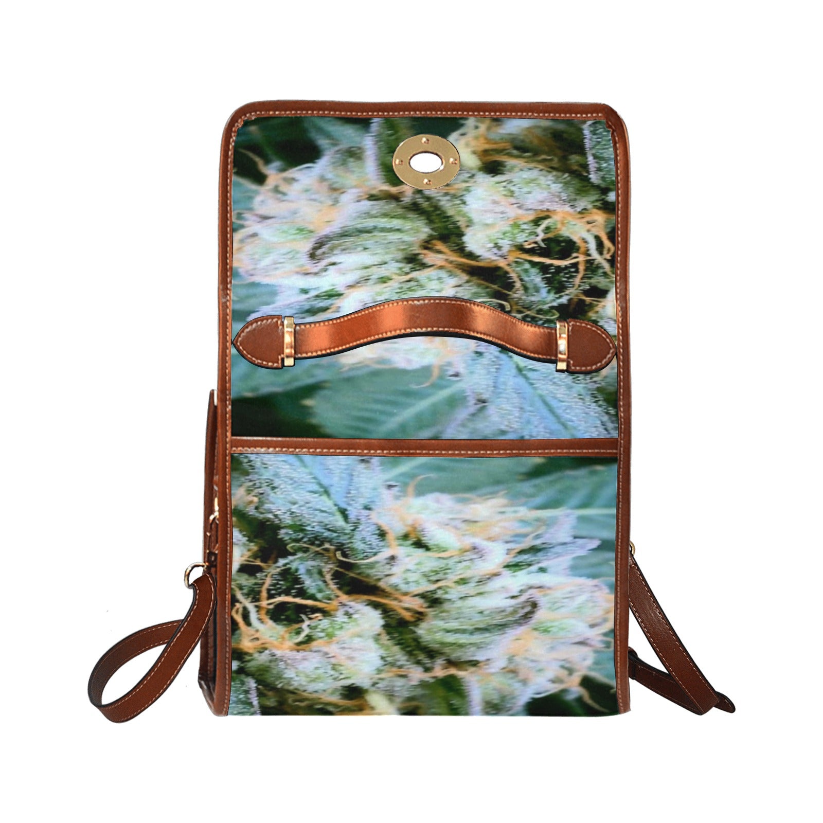 fz weed one handbag all over print waterproof canvas bag(model1641)(brown strap)