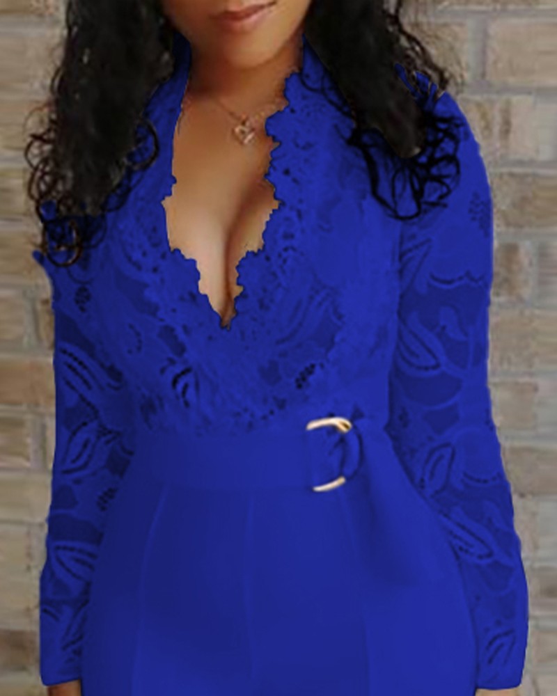 FZ Women's Crochet Lace Plunge Jumpsuit - FZwear